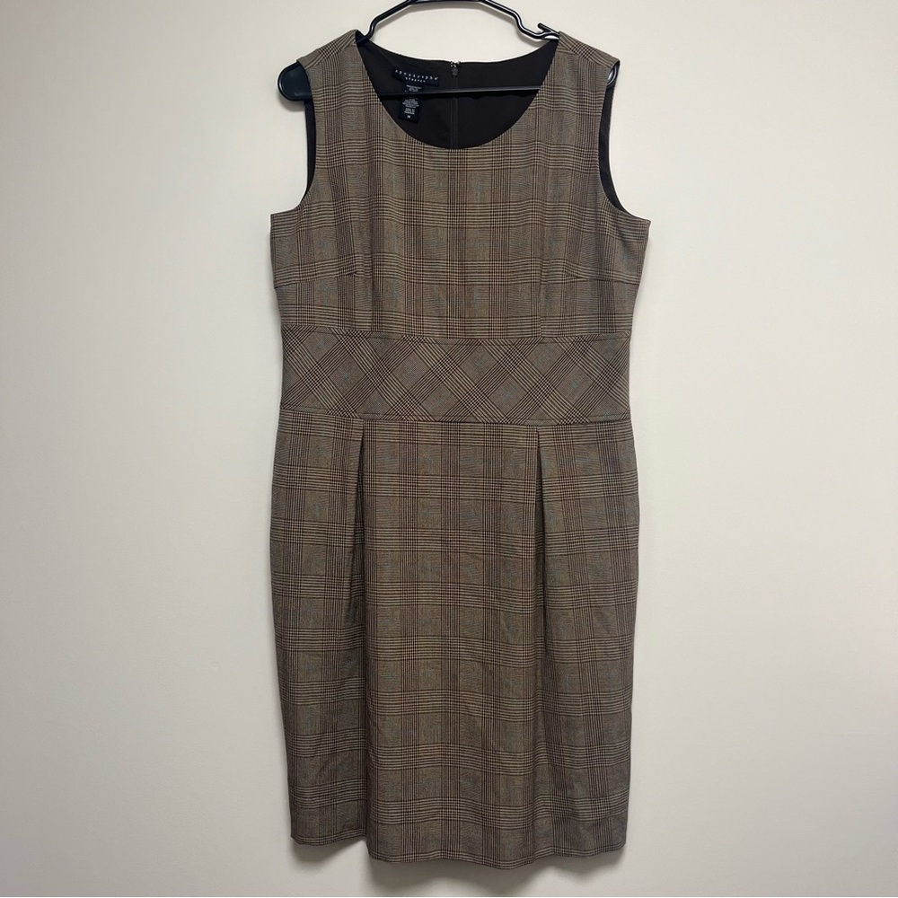 Apostrophe‎ black brown blue plaid sleeveless midi dress size 14